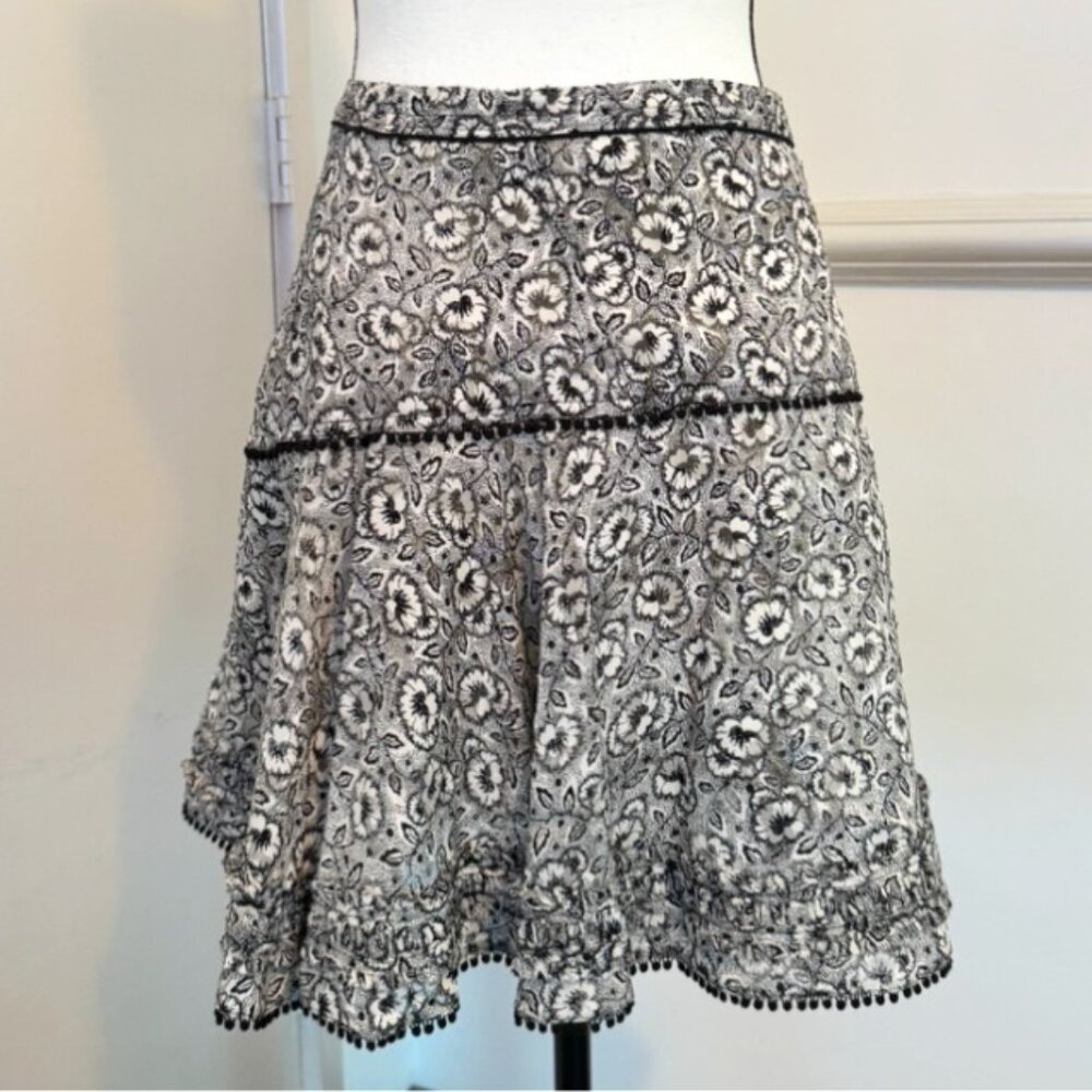 Derek Lam 10 Crosby Black & White Floral Flounce Skirt | Size 2